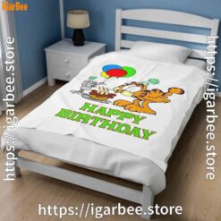 3 on your birthday garfield white blanket
