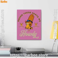 3 round these parts we love garfield cowboy pink canvas