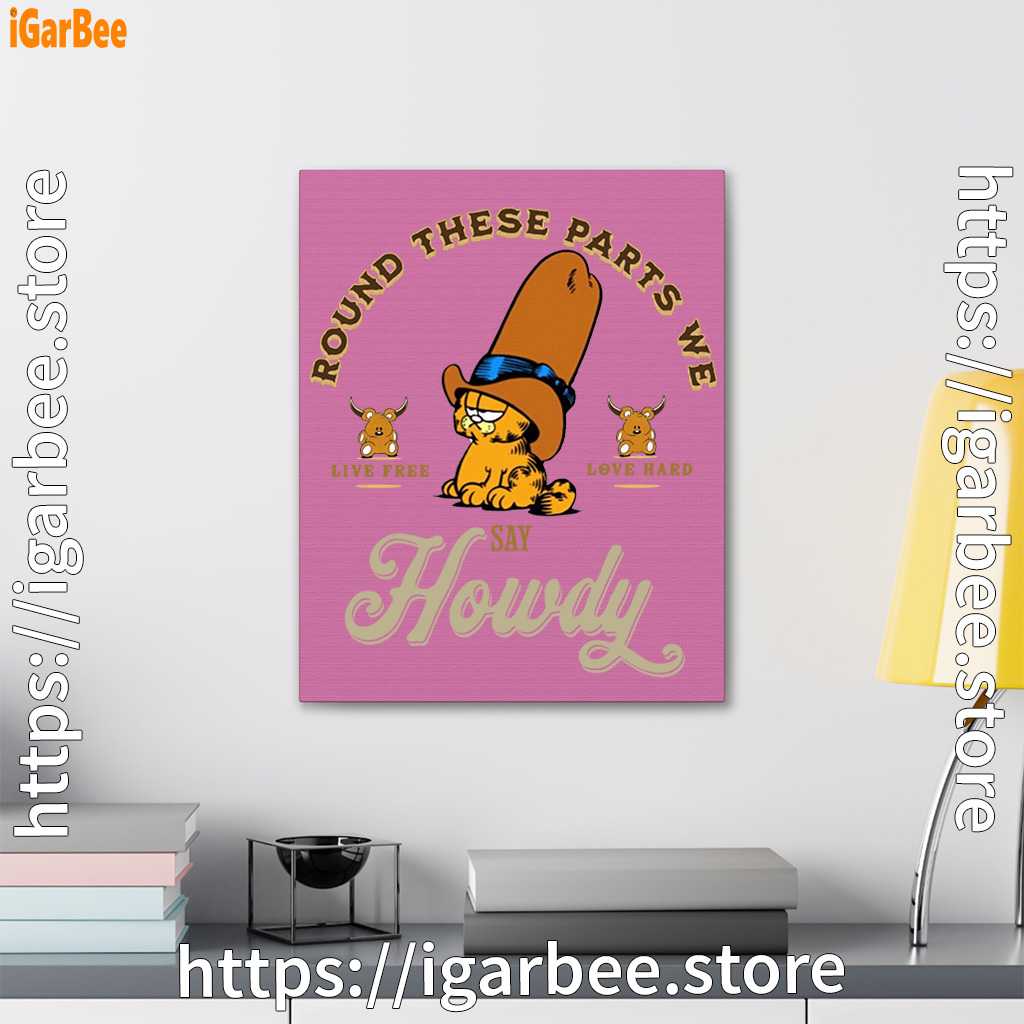 round these parts we love garfield cowboy pink canvas round these parts we love garfield cowboy pink canvas