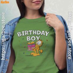 4 garfield birthday boy cake confetti celebration green t shirt for women