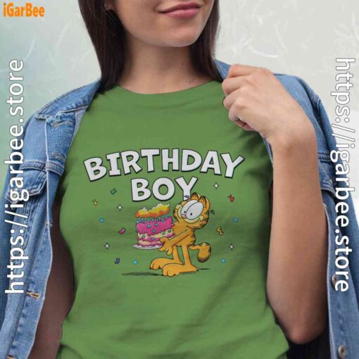 4 garfield birthday boy cake confetti celebration green t shirt for women