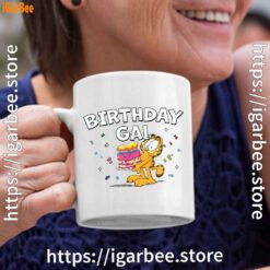 4 garfield birthday elebrating big chest white coffee mug 11oz