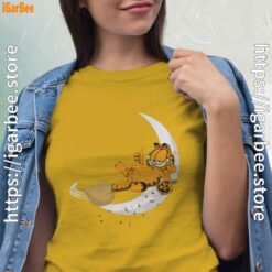 4 garfield halloween crescent moon broom riding women yellow shirt