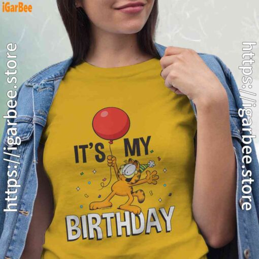 4 garfield its my birthday confetti celebration women yellow shirt