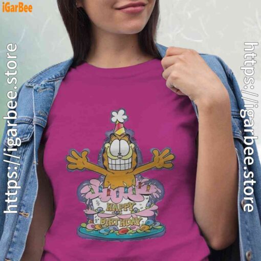 4 happy birthday garfield cat in town pink women shirt