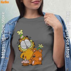 4 happy birthday garfield with small cake gray shirt for women