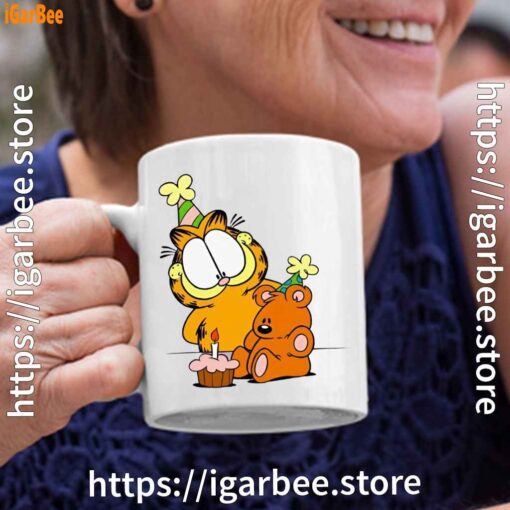 4 happy birthday garfield with small cake white coffee mug 11oz