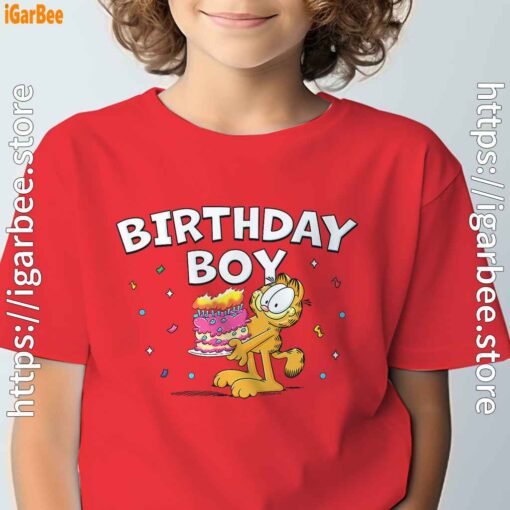 5 garfield birthday boy cake confetti celebration red t shirt for youth boy