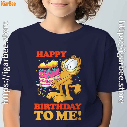 5 garfield happy birthday to me with cake navy boy's t shirt