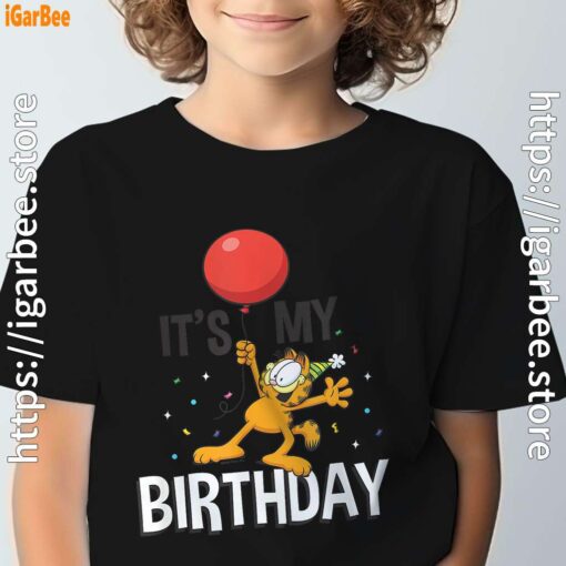 5 garfield its my birthday confetti celebration black t shirt for kids boy