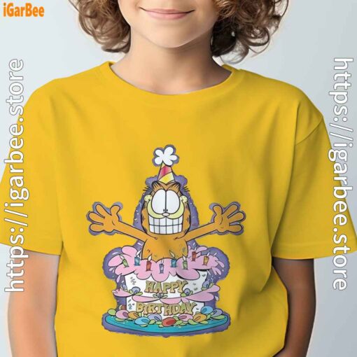 5 happy birthday garfield cat in town yellow t shirt for kid boy