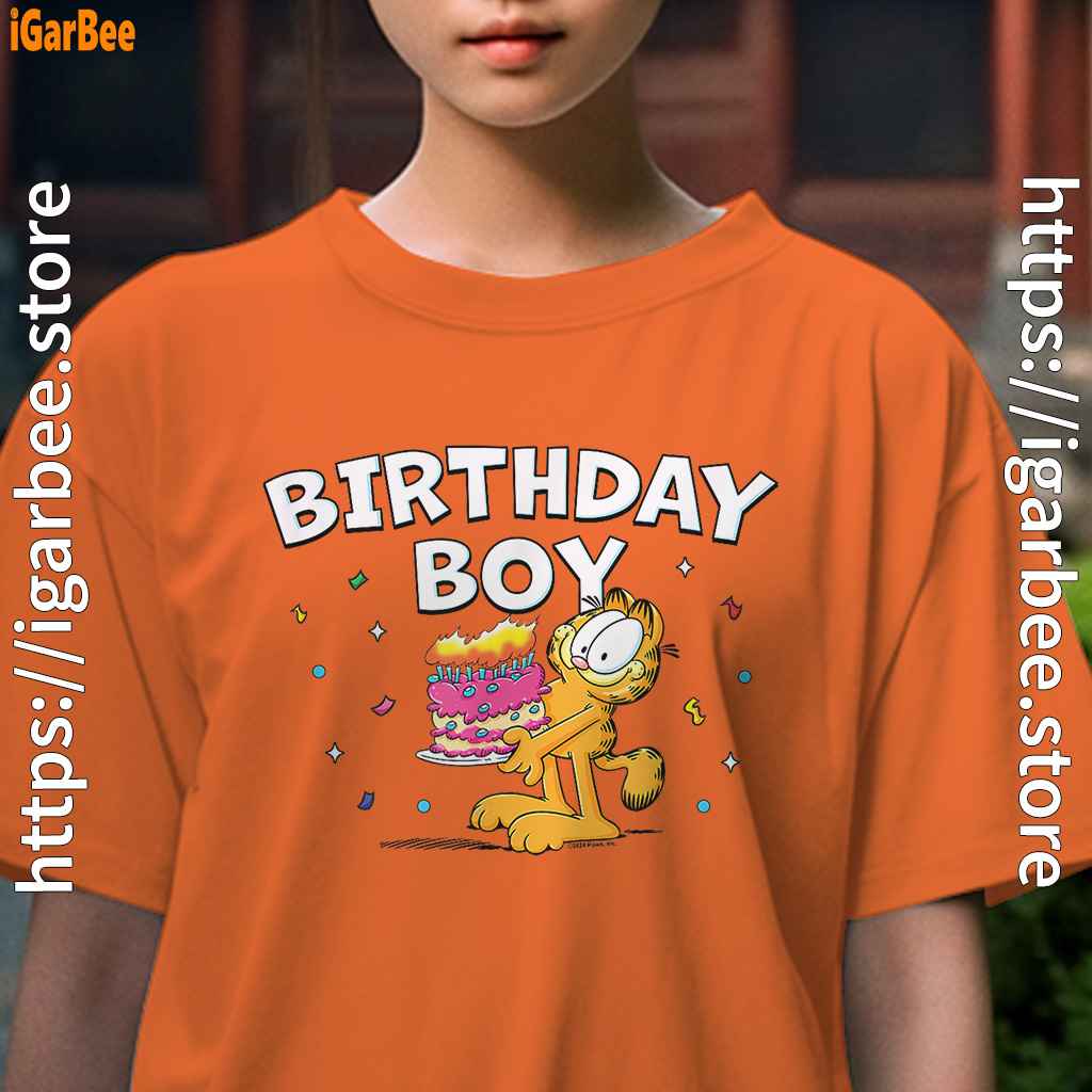garfield birthday boy cake confetti celebration youth girl orange shirt female garfield birthday boy cake confetti celebration youth girl orange shirt female