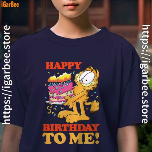 6 garfield happy birthday to me with cake kids girl navy t shirt