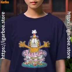 6 happy birthday garfield cat in town kids girl navy t shirt