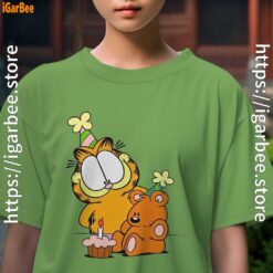 6 happy birthday garfield with small cake female green tee for girl