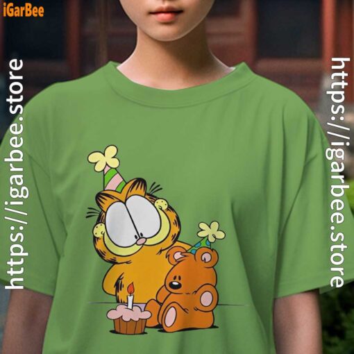 6 happy birthday garfield with small cake female green tee for girl
