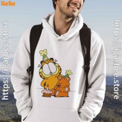 7 happy birthday garfield with small cake white men hoodie