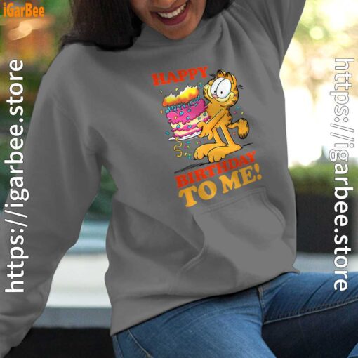 8 garfield happy birthday to me with cake women gray hoodies