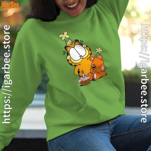 8 happy birthday garfield with small cake green women hoodie