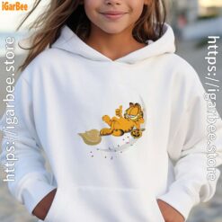 9 garfield halloween crescent moon broom riding girl hoodie white