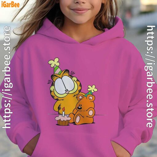 9 happy birthday garfield with small cake kids girl pink hoodies