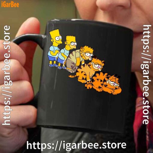 bart turning into garfield black coffee mug