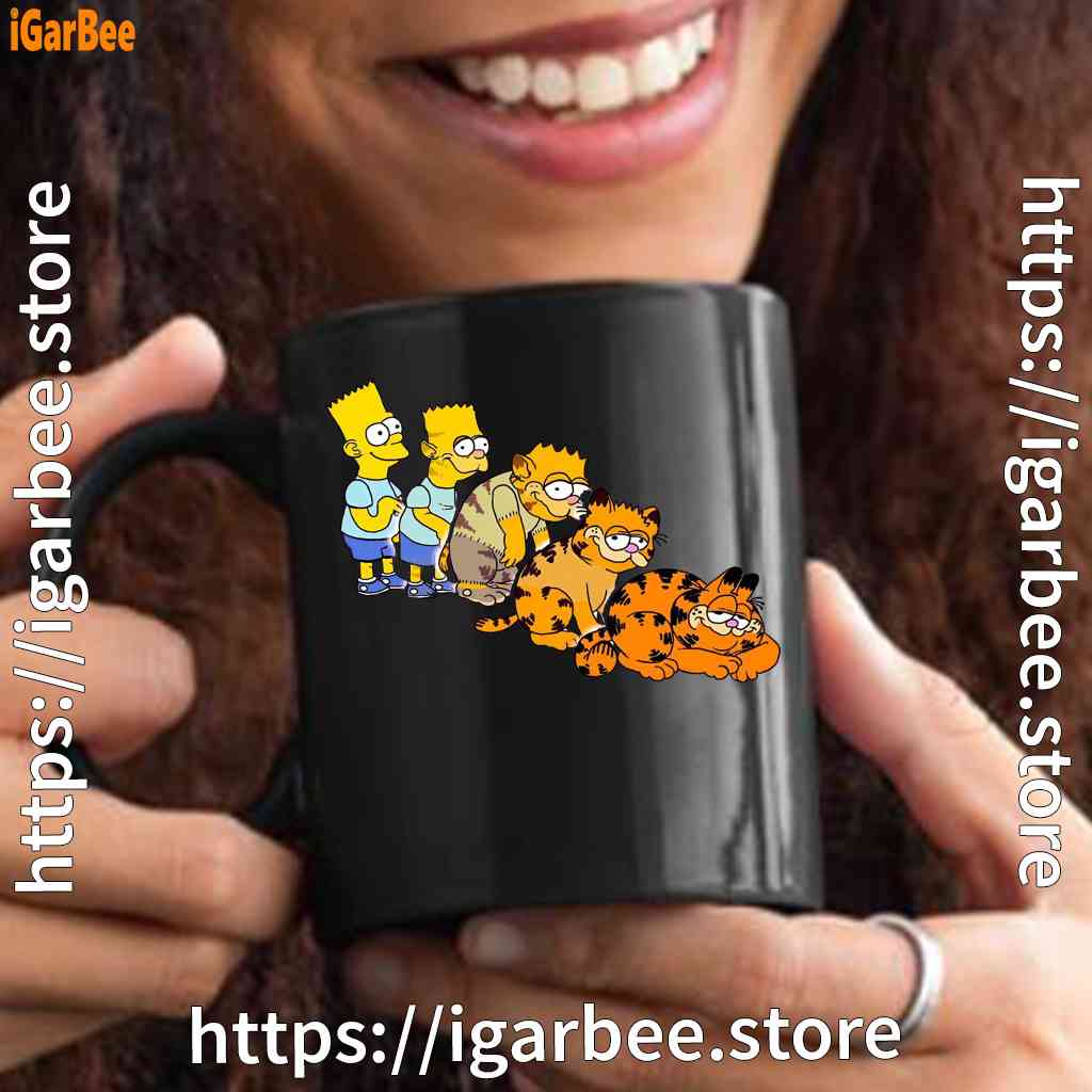 bart turning into garfield black mug bart turning into garfield black mug