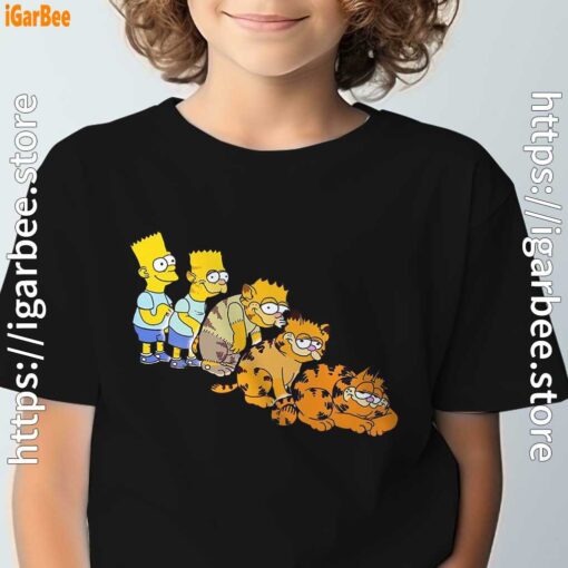 bart turning into garfield black t shirt for kids boy