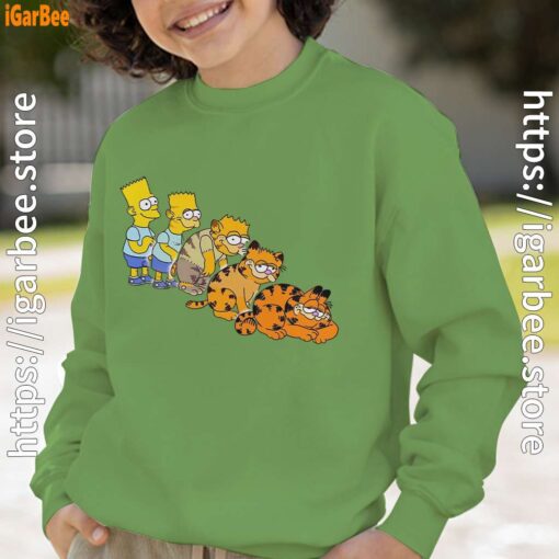 bart turning into garfield green sweatshirt kids boy