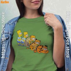 bart turning into garfield green t shirt for women