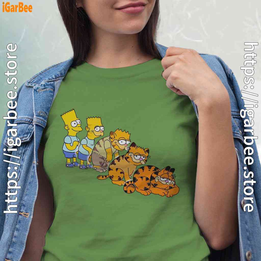 bart turning into garfield green t shirt for women bart turning into garfield green t shirt for women