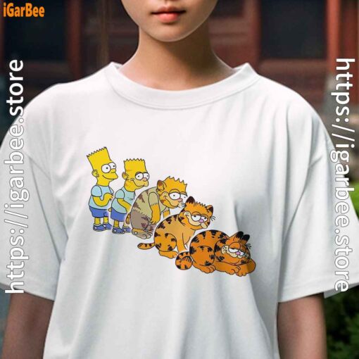 bart turning into garfield kids girl white tee female