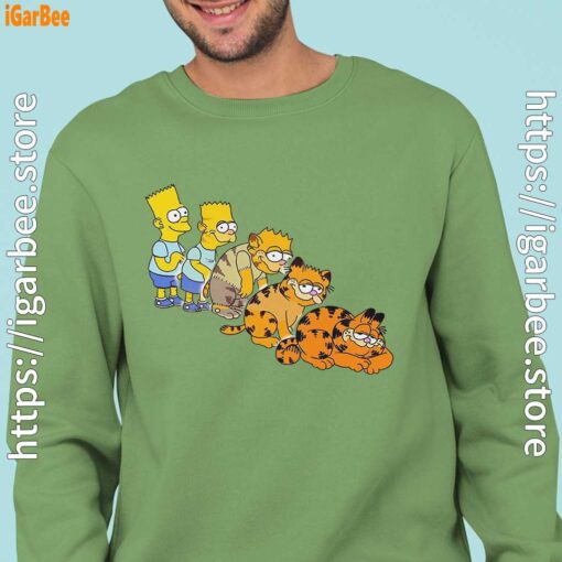 bart turning into garfield men green sweatshirts
