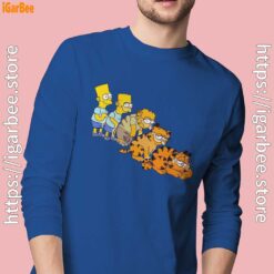 bart turning into garfield men's blue long sleeve