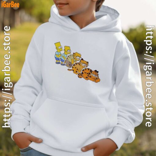 bart turning into garfield white hoodie for boy kids