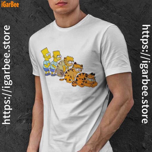 bart turning into garfield white men shirt