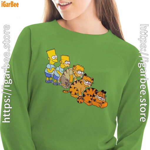 bart turning into garfield women with green sweatshirt