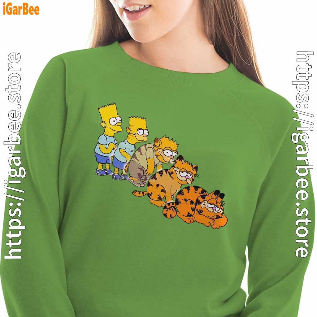 bart turning into garfield women with green sweatshirt bart turning into garfield women with green sweatshirt