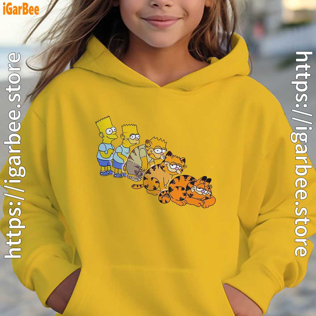 bart turning into garfield yellow hoodie for kid girl bart turning into garfield yellow hoodie for kid girl