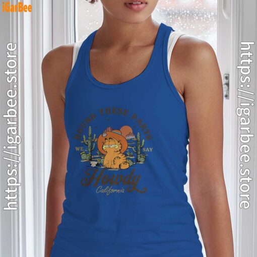 california howdy garfield cowboy blue tank top with women