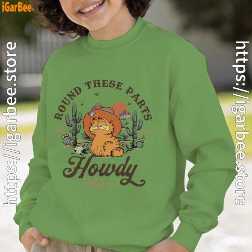 california howdy garfield cowboy green sweatshirt kids boy