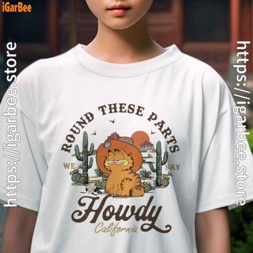 california howdy garfield cowboy kids girl white tee female