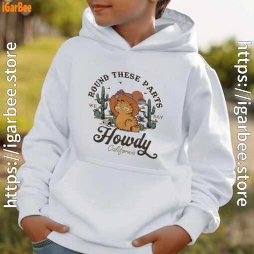 california howdy garfield cowboy white hoodie for boy kids