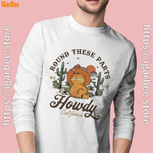california howdy garfield cowboy white long sleeve with man
