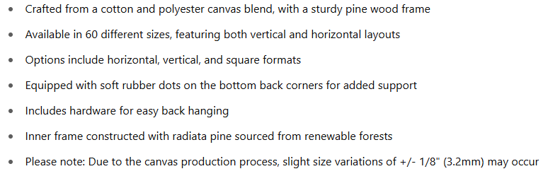 canvas product details canvas product details
