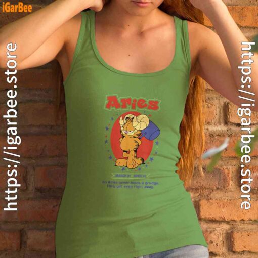 garfield aries green tank top for women