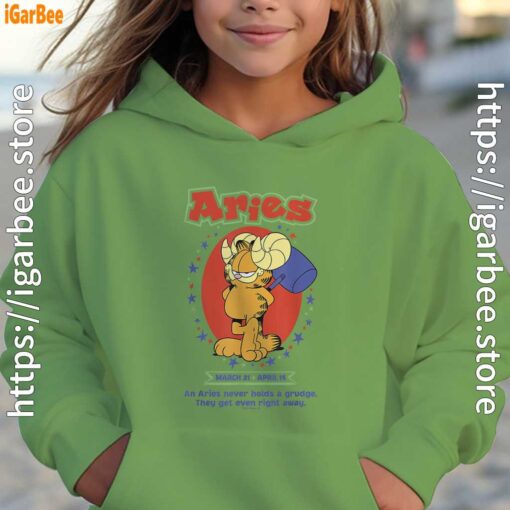 garfield aries youth girl green hoodie