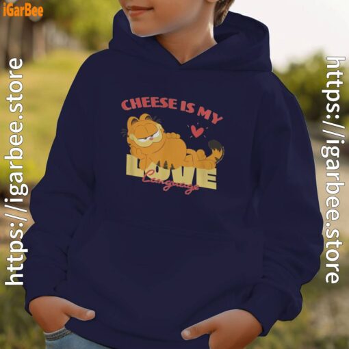 garfield cheese is my love lasagna youth kid navy hoodie