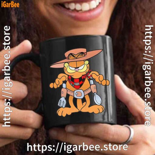 garfield cowboy with spoon and fork black mug 15oz