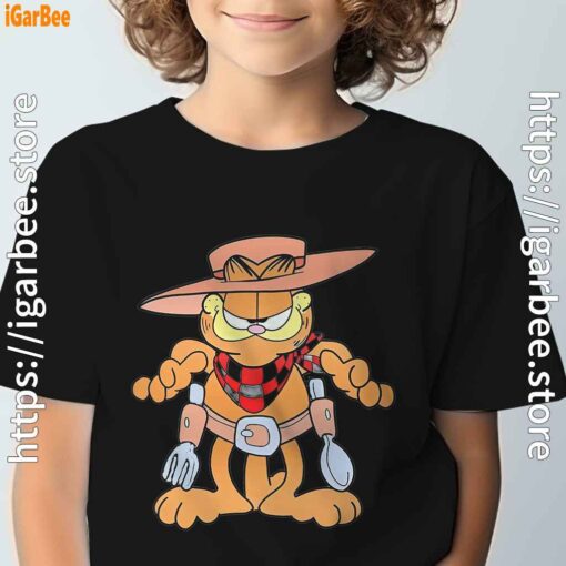 garfield cowboy with spoon and fork black t shirt for kids boy